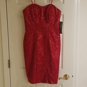 Theia Red Sequin Strapless Dress Sz 8